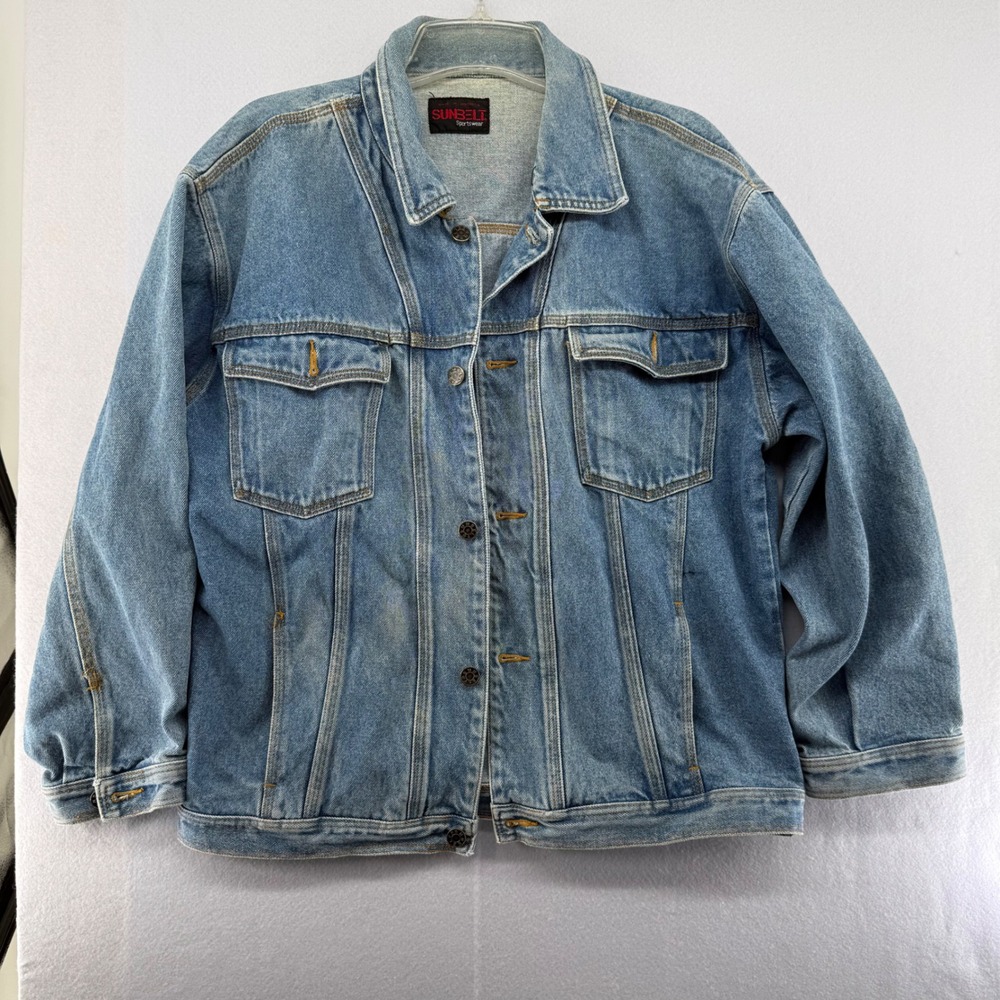 Vintage Sunbelt Sportswear Mens Large Light Wash‎ Denim Trucker Jacket Cotton